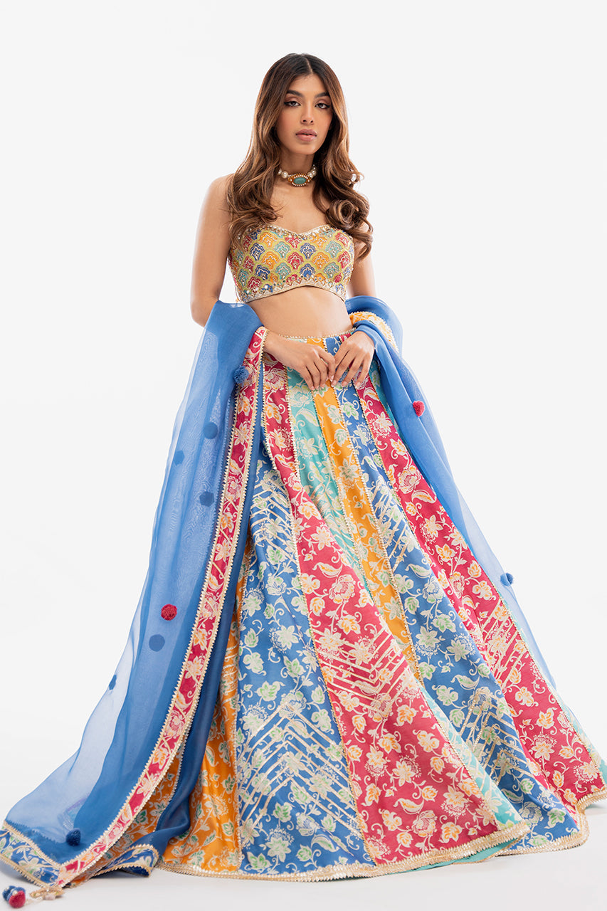Multi-Colour Gota Work Khaddi Silk Lehenga Choli (3-Piece) - Image 1