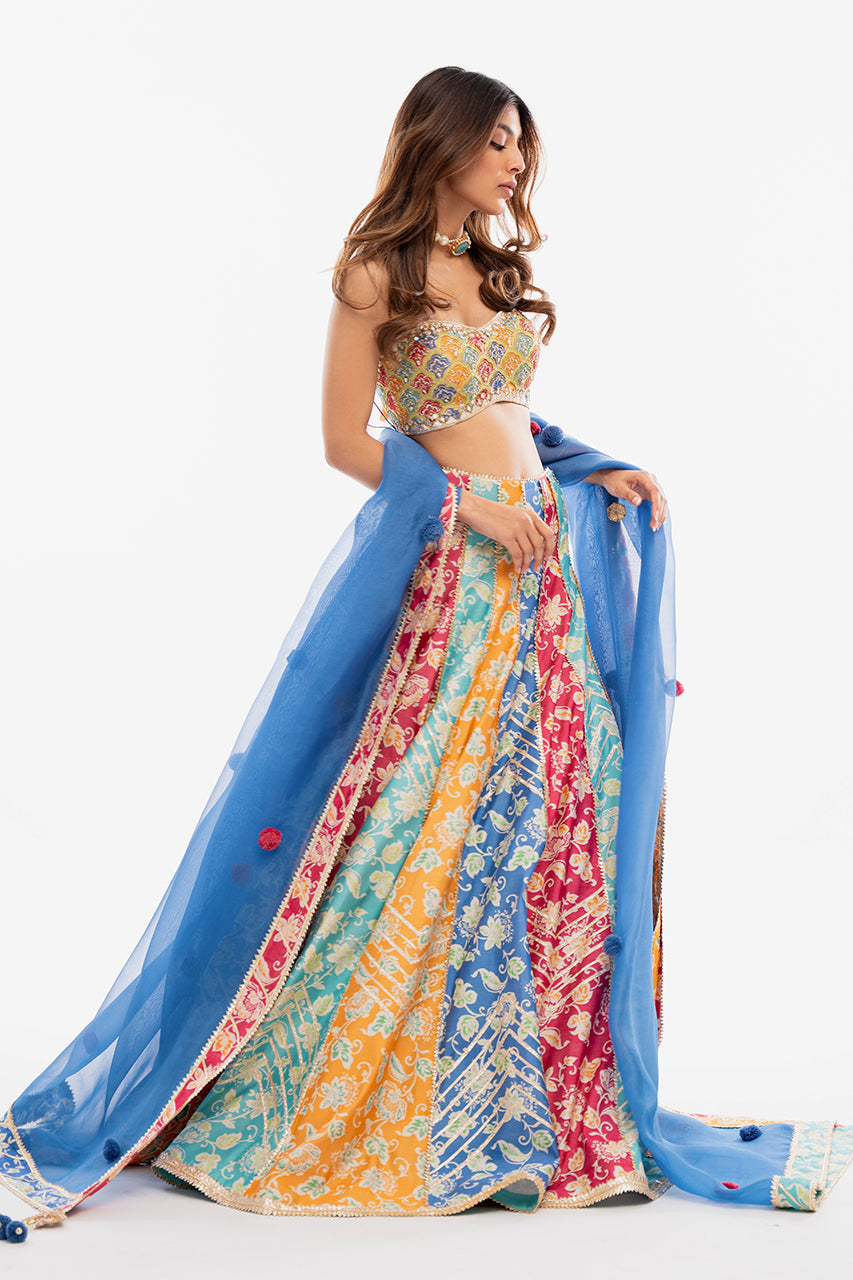 Multi-Colour Gota Work Khaddi Silk Lehenga Choli (3-Piece) - Image 4
