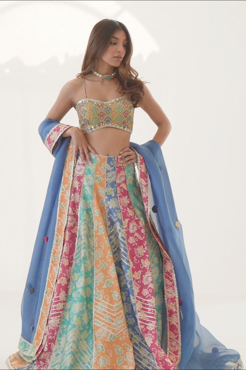 Multi-Colour Gota Work Khaddi Silk Lehenga Choli (3-Piece) - Image 6