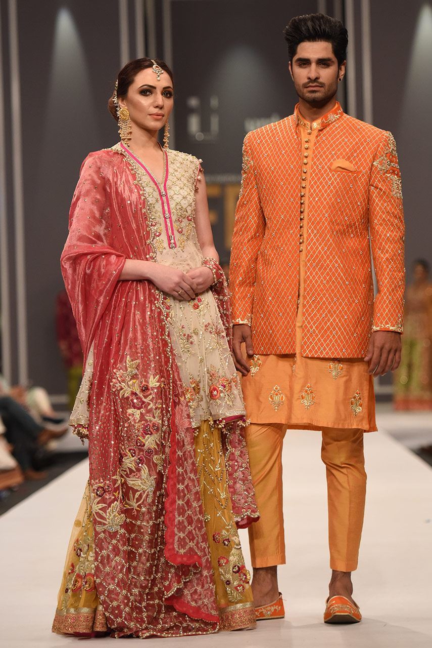 Pakistani Multicolour Embellished Net Silk Lehenga (3-Piece) - Image 1