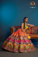 Pakistani Multicolour Mirror Work Silk-Blend Lehenga Choli (3-Piece) - Image 3