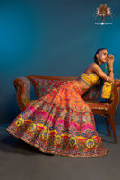 Pakistani Multicolour Mirror Work Silk-Blend Lehenga Choli (3-Piece) - Image 4