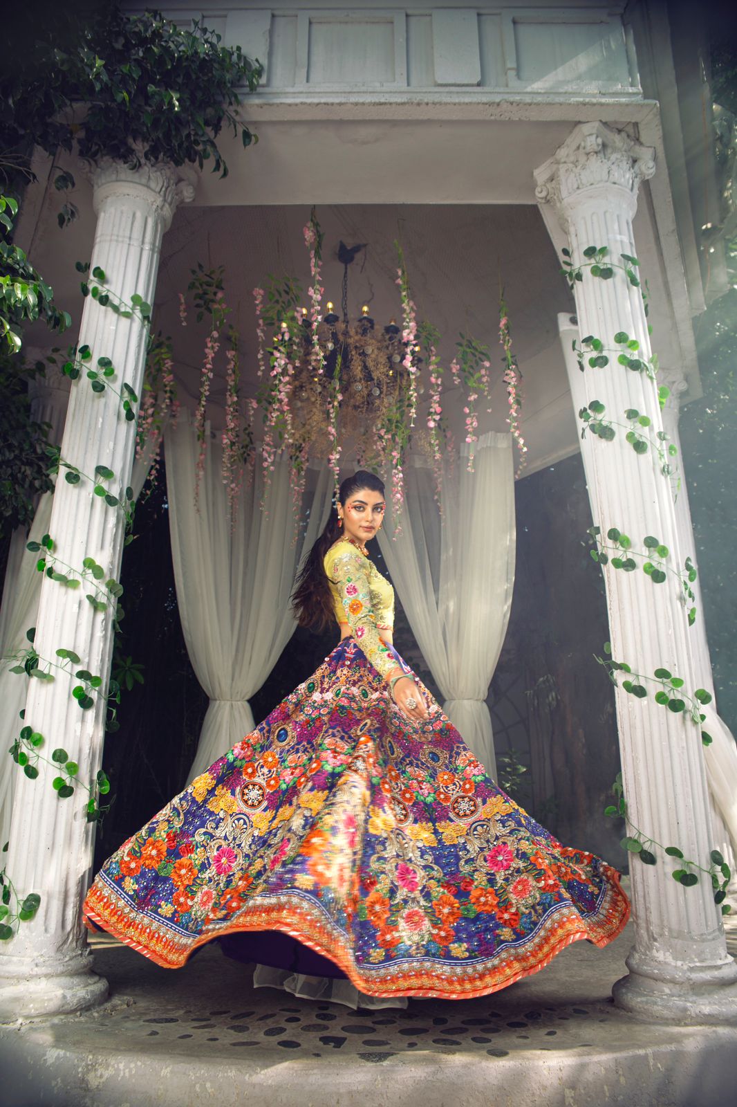 Multicolour Sequinned Silk-Blend Lehenga Set (3-Piece) - Image 1