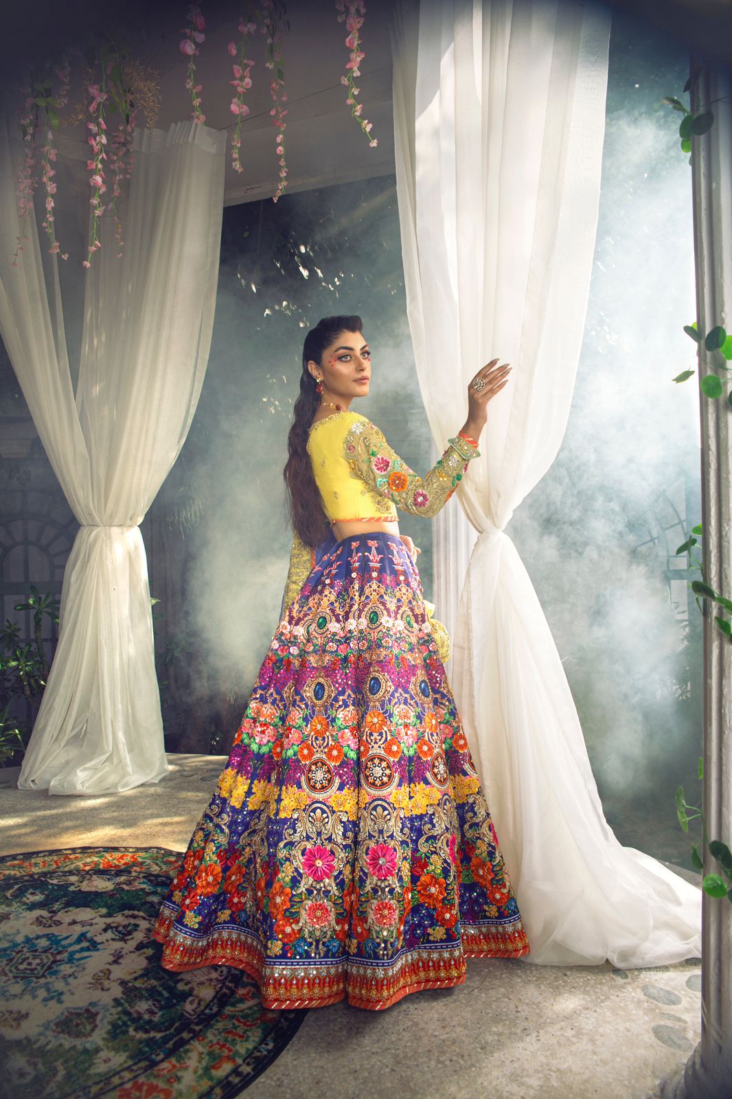 Multicolour Sequinned Silk-Blend Lehenga Set (3-Piece) - Image 3