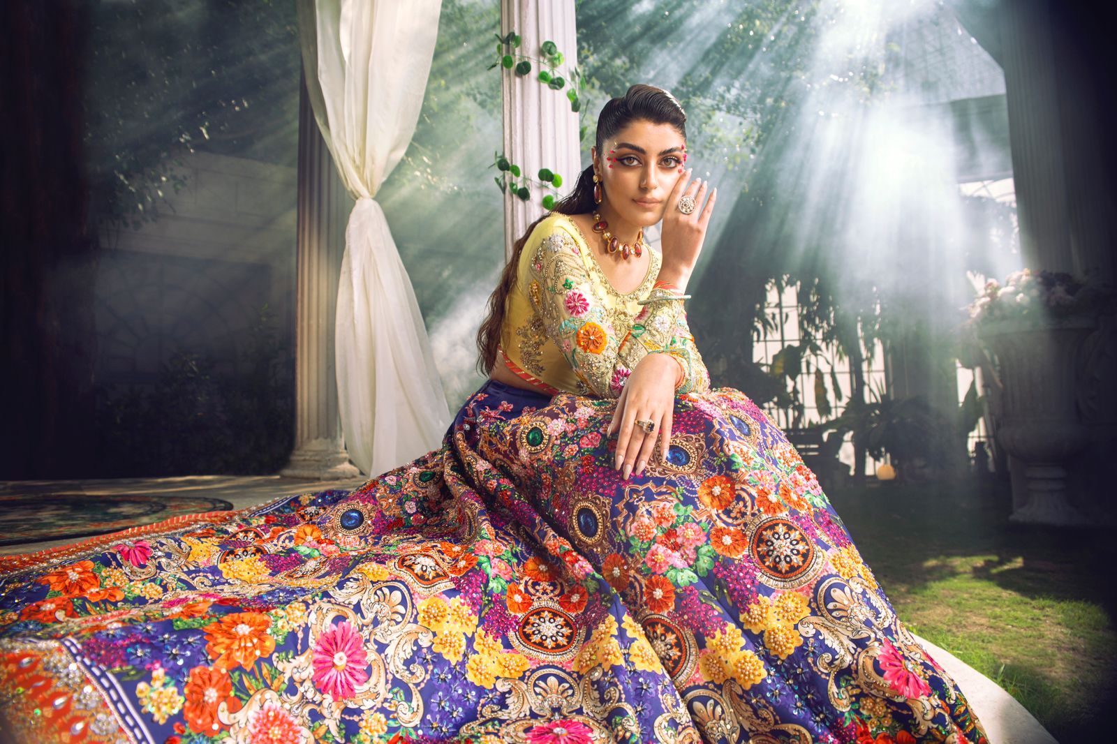 Multicolour Sequinned Silk-Blend Lehenga Set (3-Piece) - Image 4