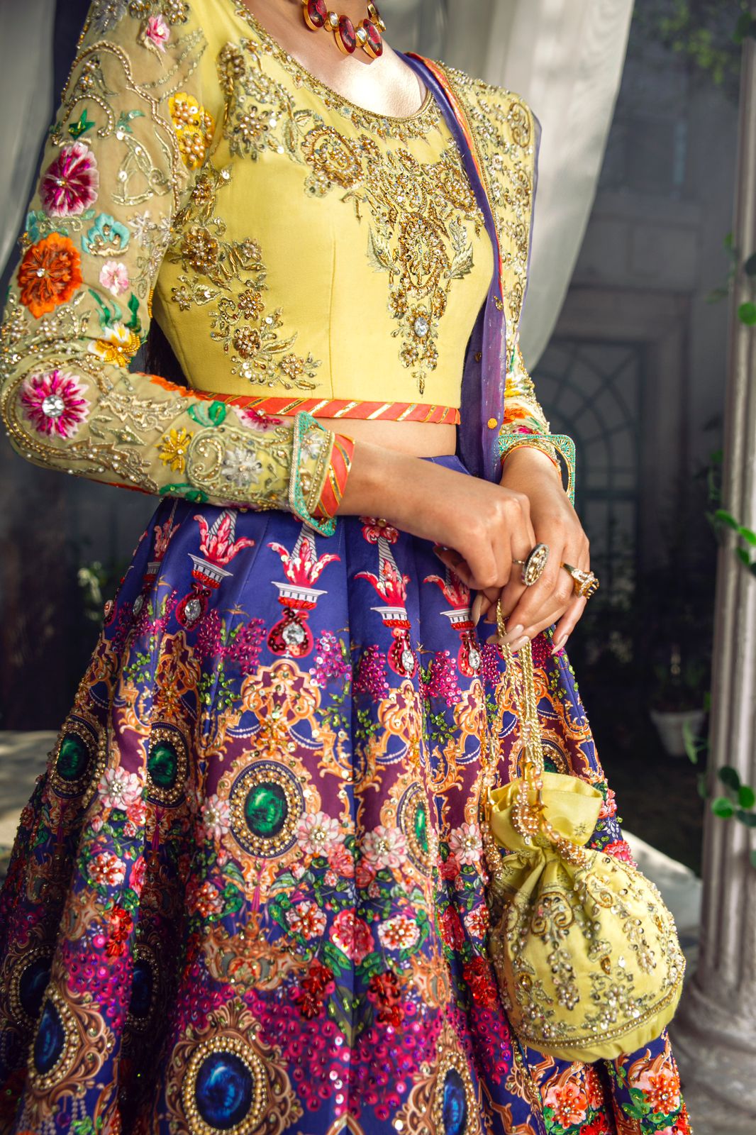 Multicolour Sequinned Silk-Blend Lehenga Set (3-Piece) - Image 5