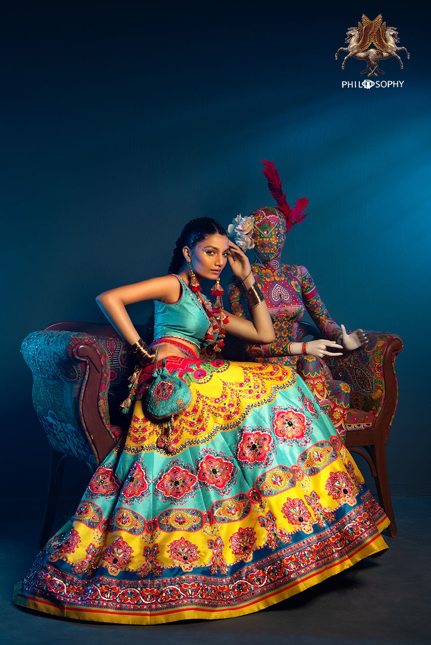 Multicolour Embellished Silk-Blend Lehenga Choli (3-Piece) - Image 4