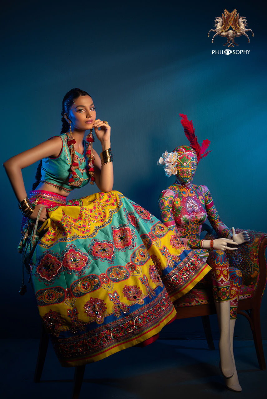 Multicolour Embellished Silk-Blend Lehenga Choli (3-Piece) - Image 5