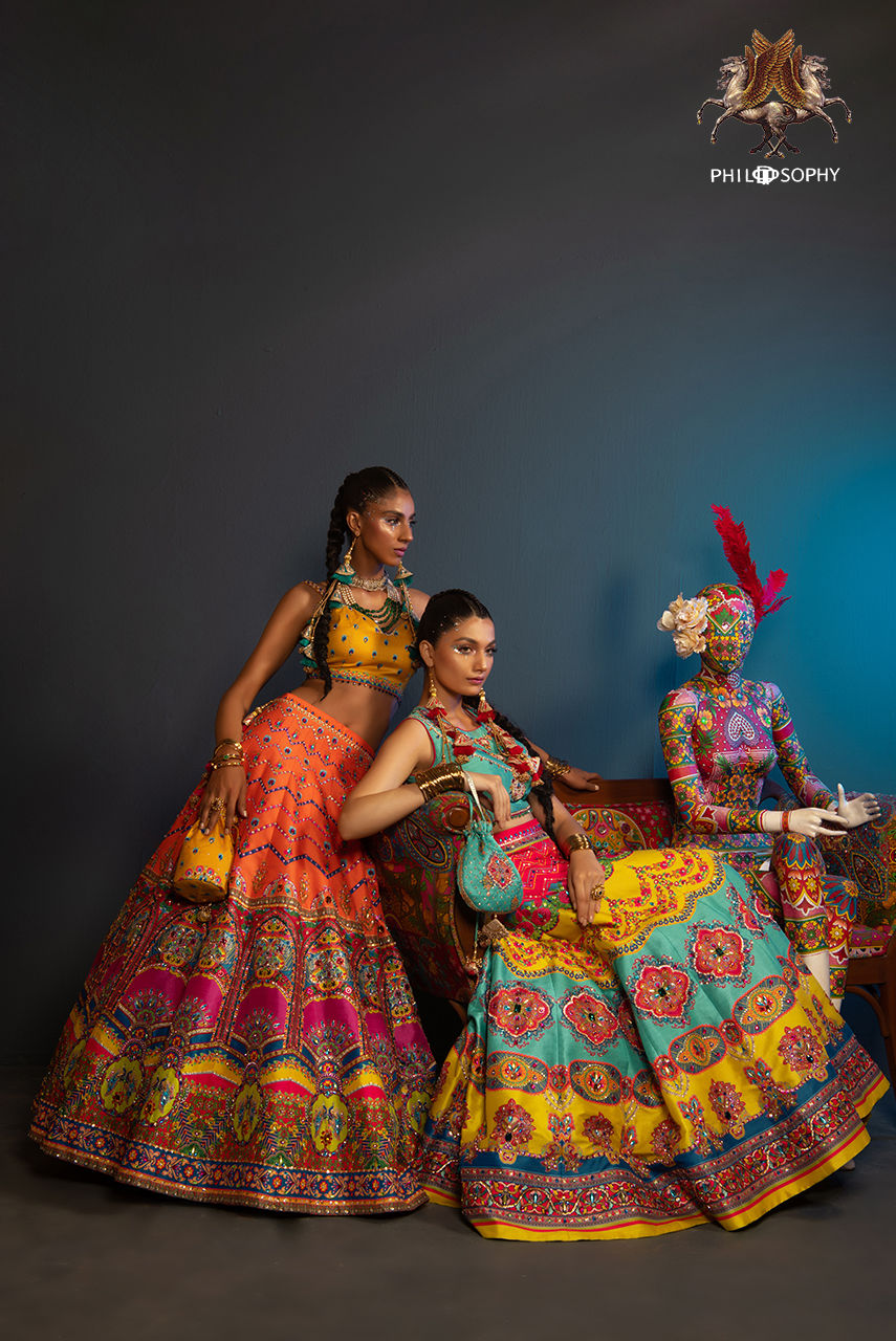 Multicolour Embellished Silk-Blend Lehenga Choli (3-Piece) - Image 7