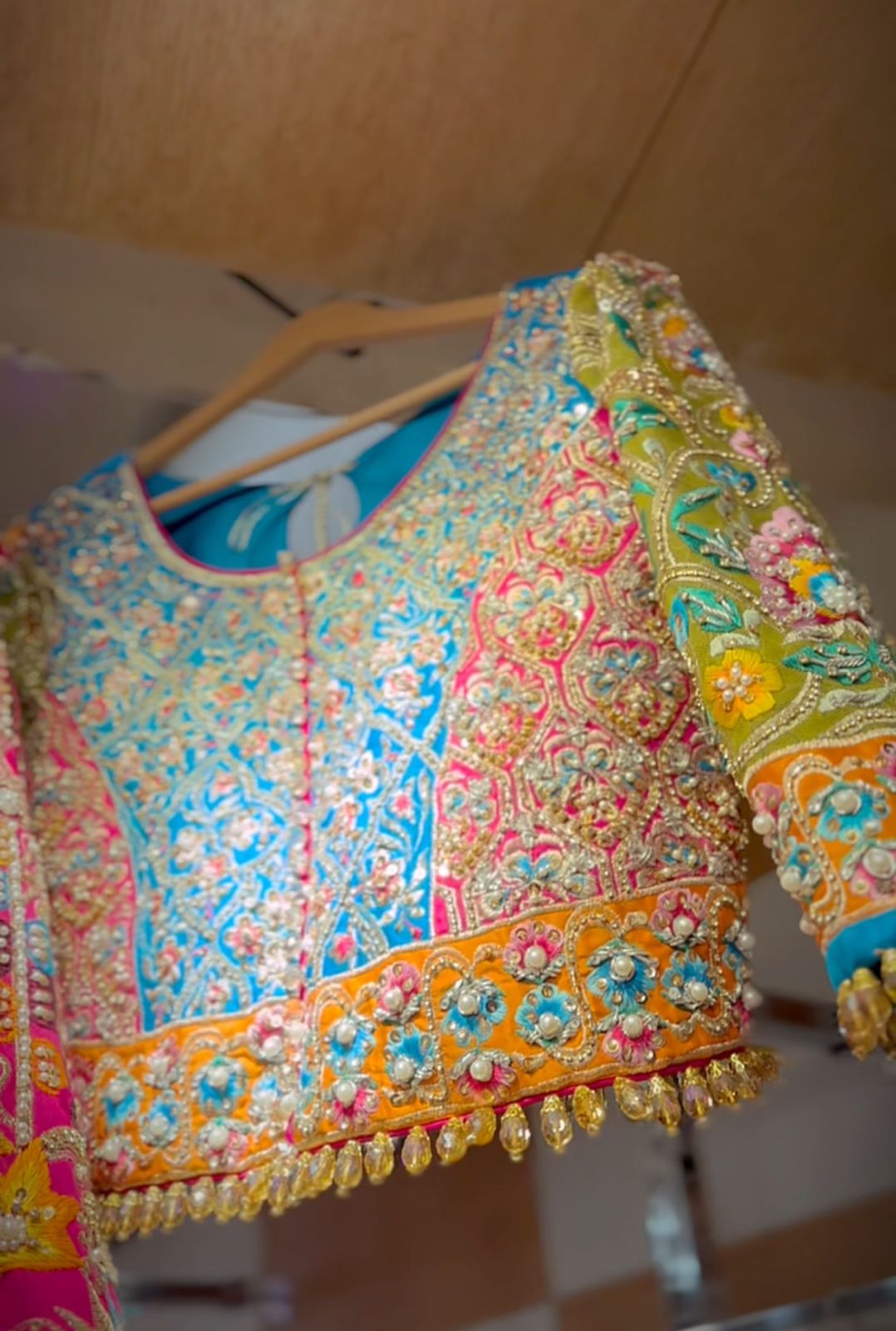 Multi-Colour Hand-Embellished Silk Lehenga (3-Piece) - Image 1