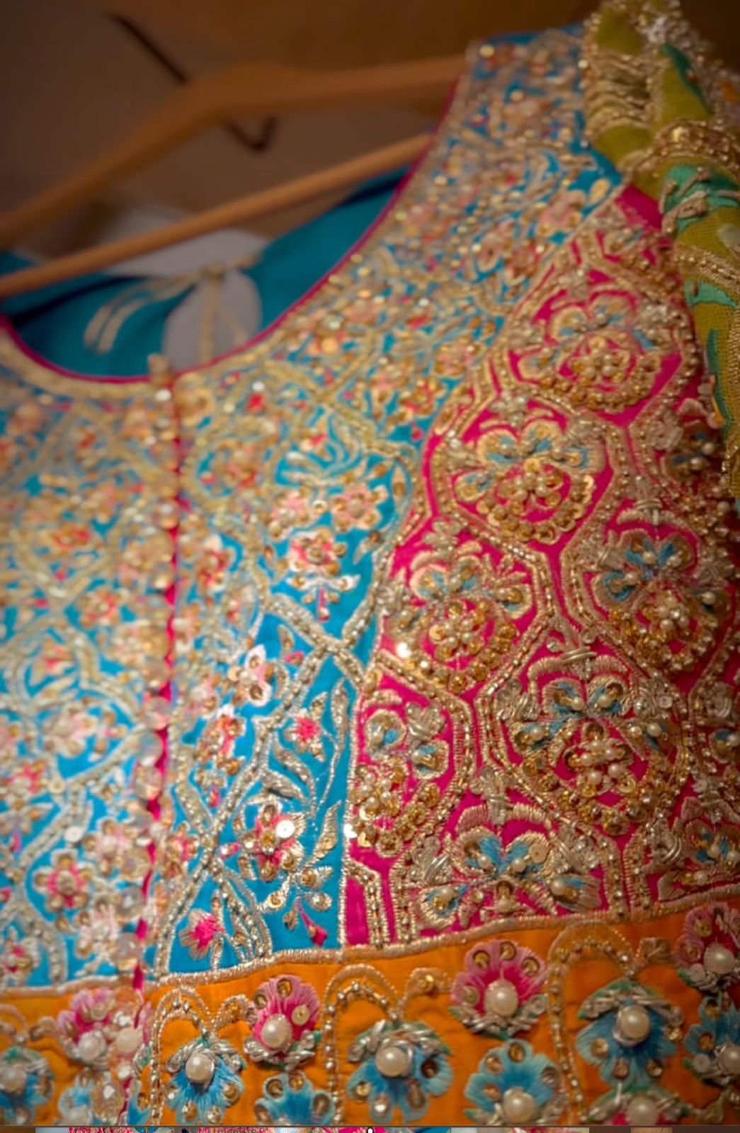 Multi-Colour Hand-Embellished Silk Lehenga (3-Piece) - Image 3