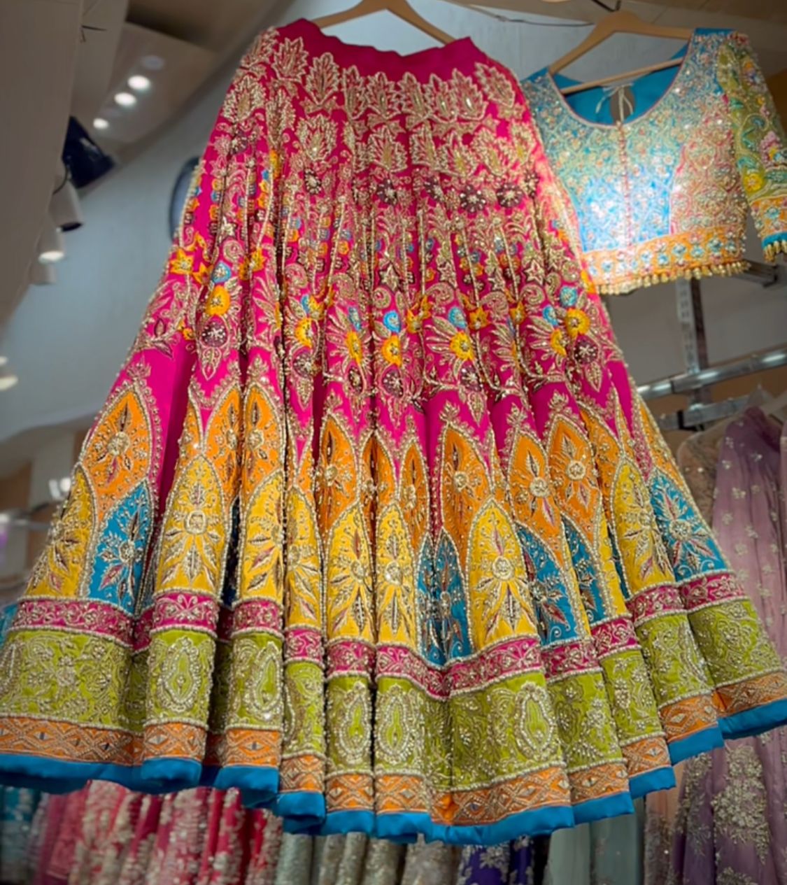 Multi-Colour Hand-Embellished Silk Lehenga (3-Piece) - Image 5