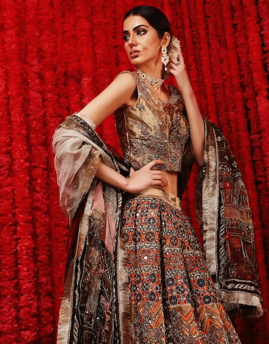 Multicolour Tilla Embroidered Silk Lehenga Choli (3-Piece) - Image 2