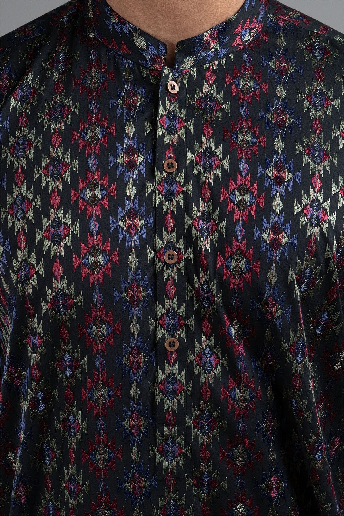 Multi-Colour Embroidered Egyptian Cotton Kurta (2-Piece) - Image 2