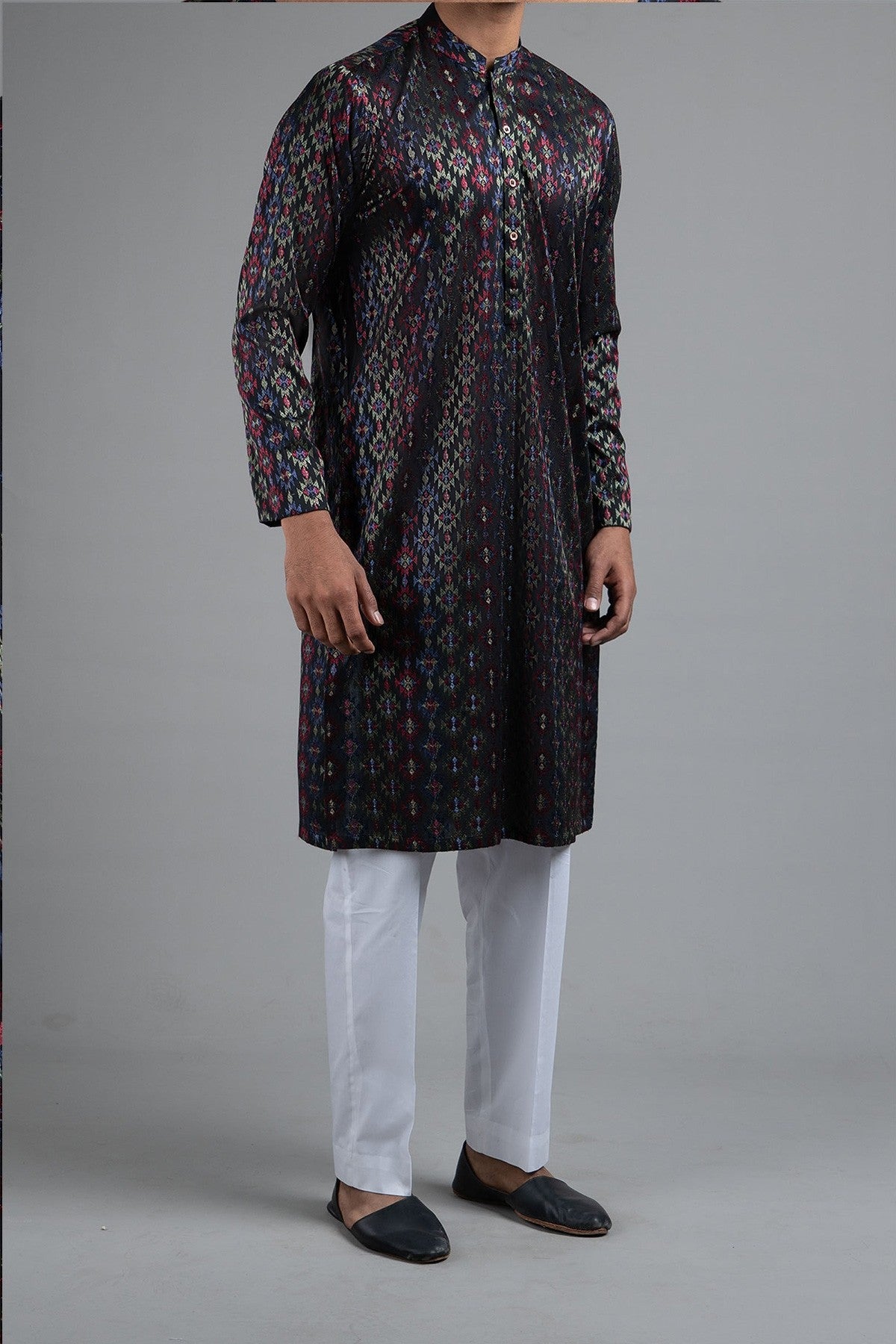 Multi-Colour Embroidered Egyptian Cotton Kurta (2-Piece) - Image 3
