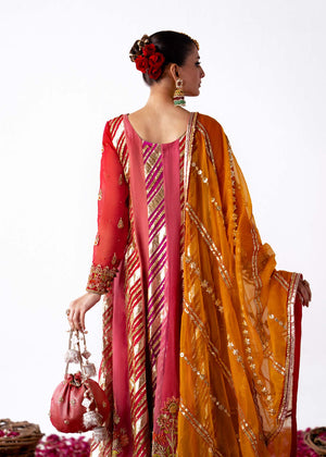 Pakistani Multicolour Embroidered Organza Pishwas Dress (3-Piece) - Image 5