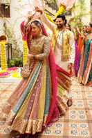 Pakistani Multicolour Zari Net Kalidar Pishwas (2-Piece) - Image 9