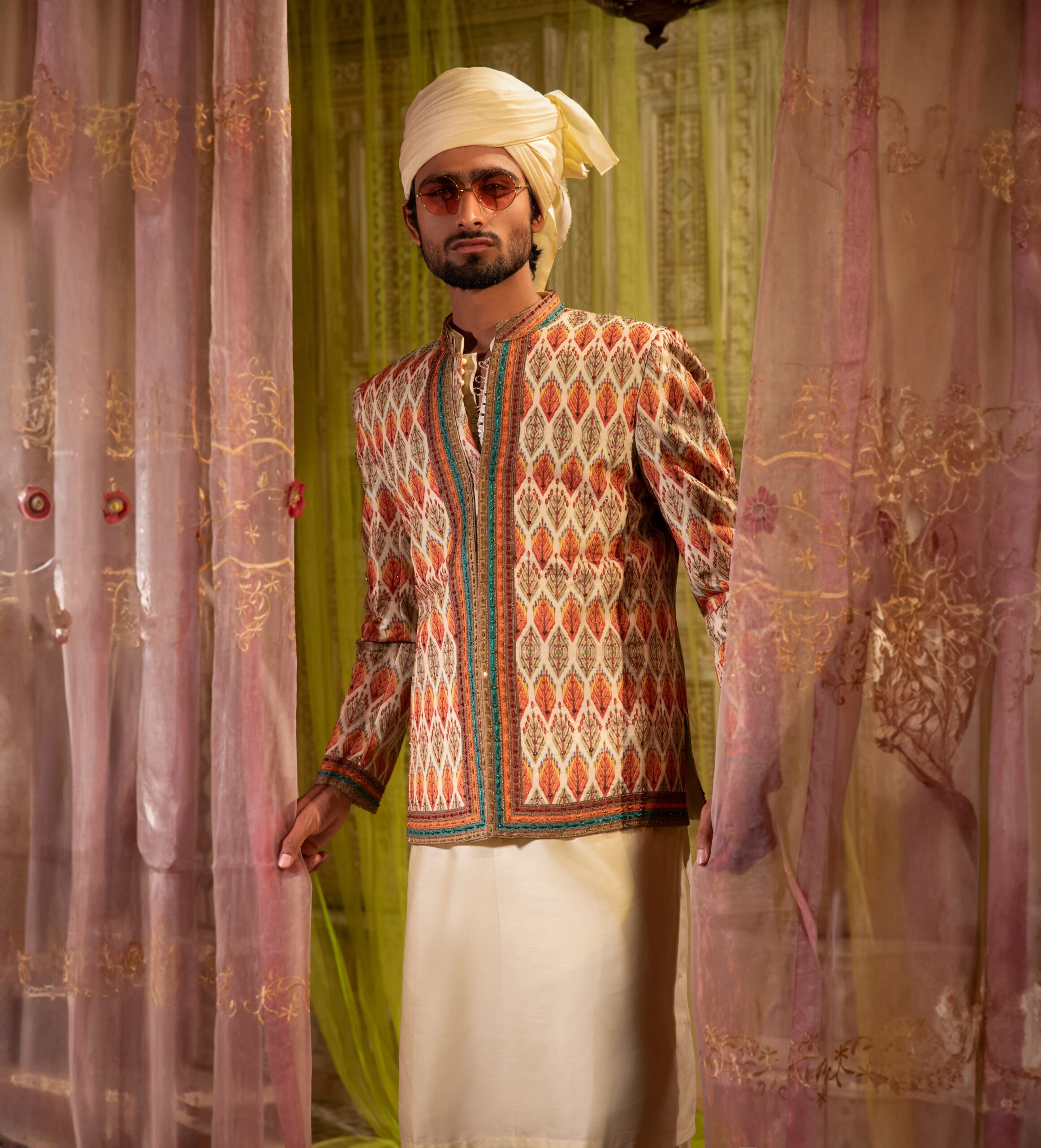 Multicolour Digital Printed Silk-Blend Prince Coat (3-Piece) - Image 1