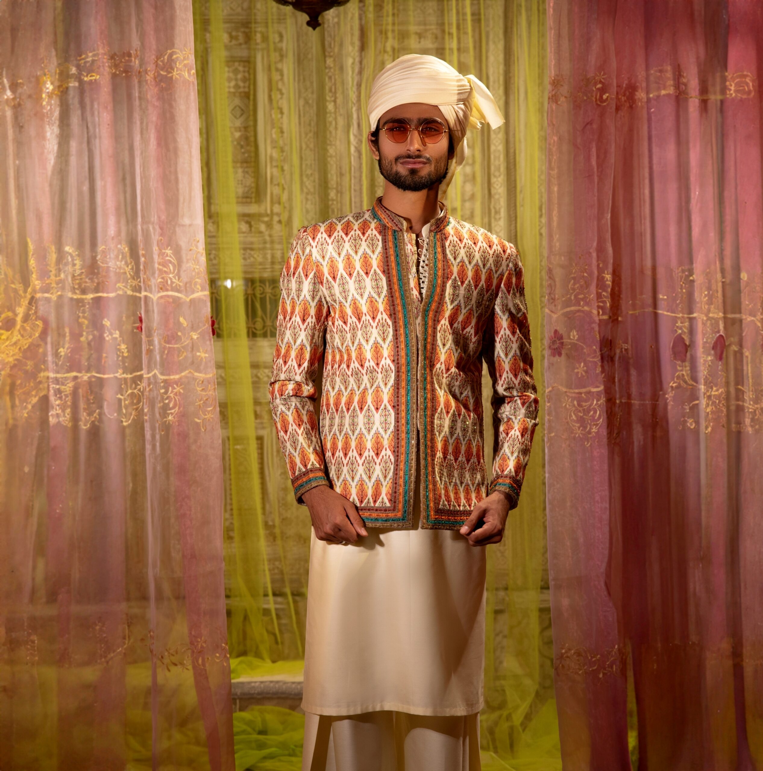 Multicolour Digital Printed Silk-Blend Prince Coat (3-Piece) - Image 3