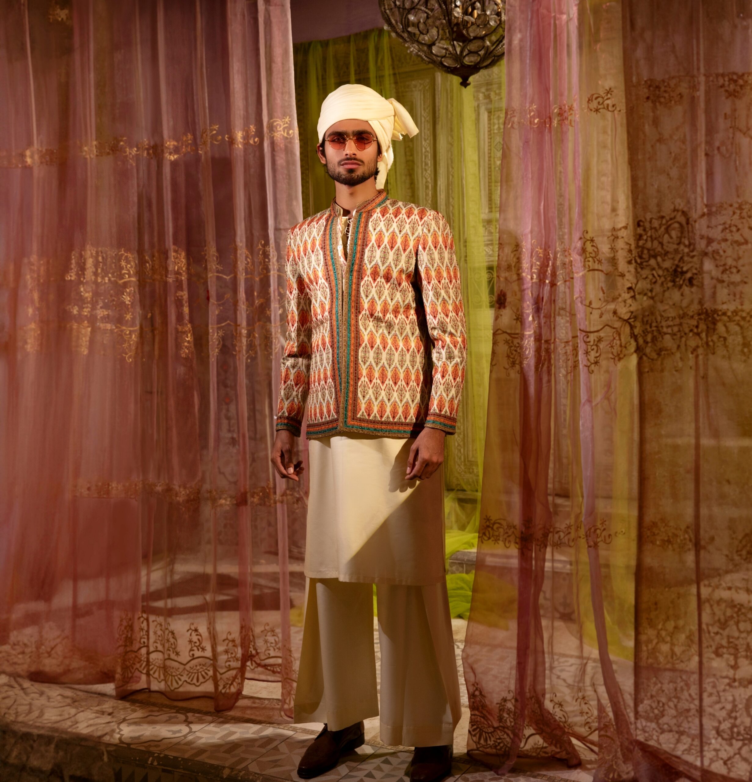 Multicolour Digital Printed Silk-Blend Prince Coat (3-Piece) - Image 4