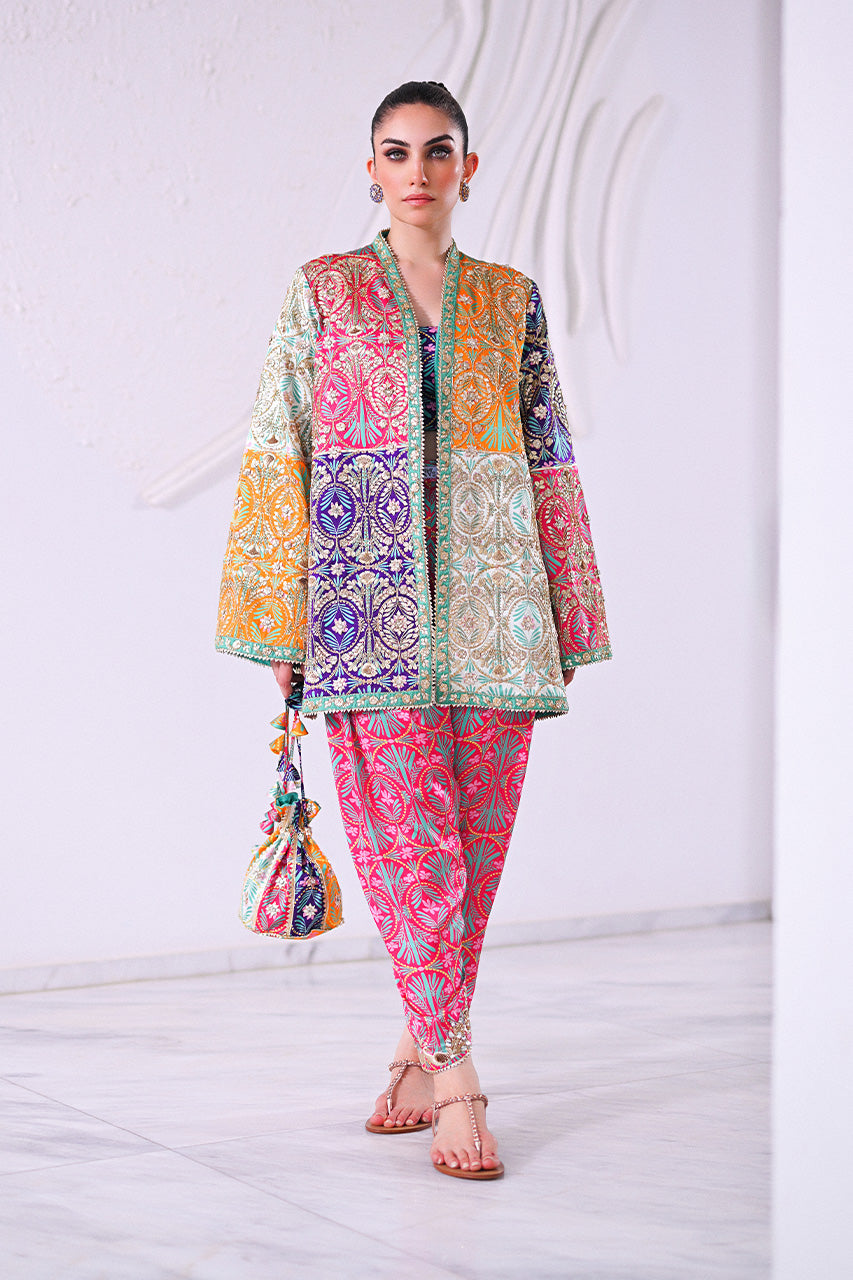 Multi-Colour Embroidered Charmeuse Salwar Kameez (2-Piece) - Image 1