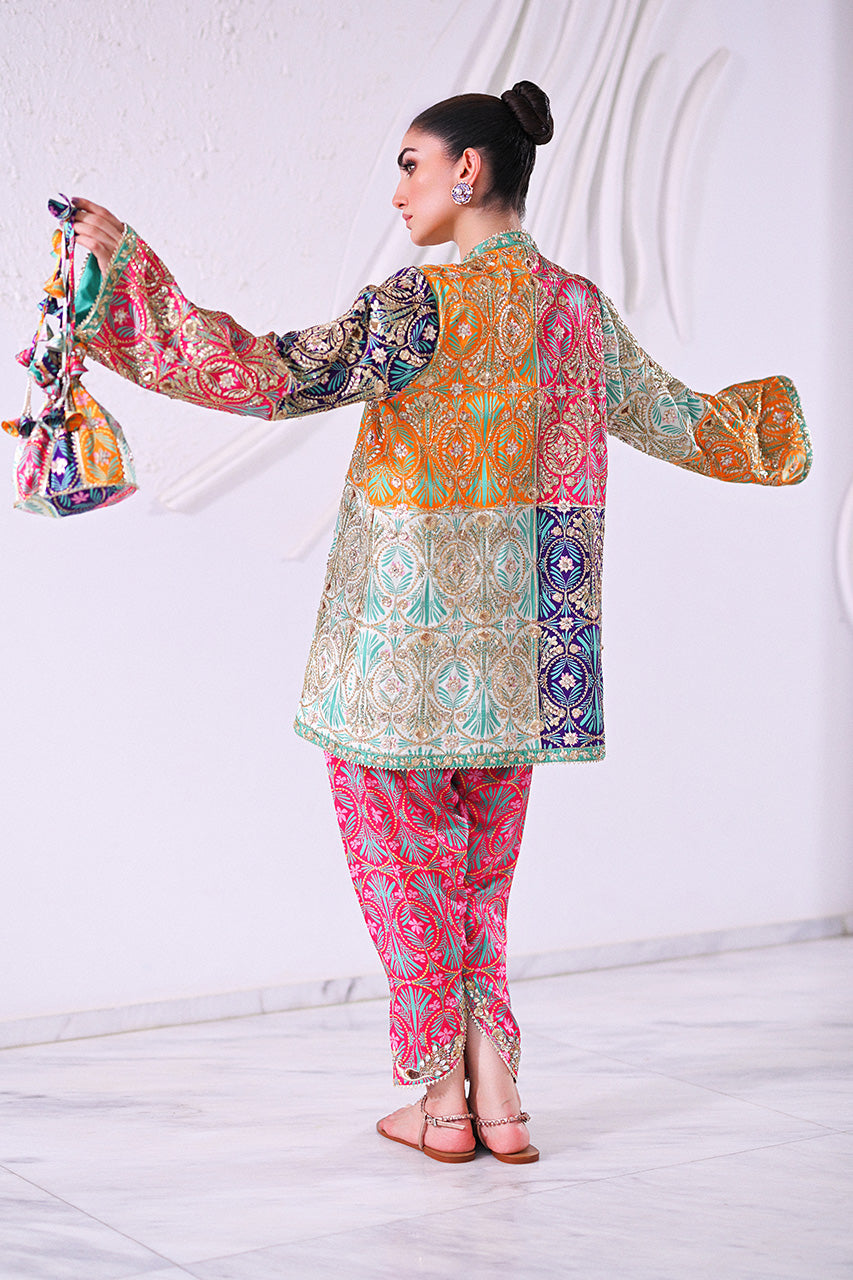 Multi-Colour Embroidered Charmeuse Salwar Kameez (2-Piece) - Image 2