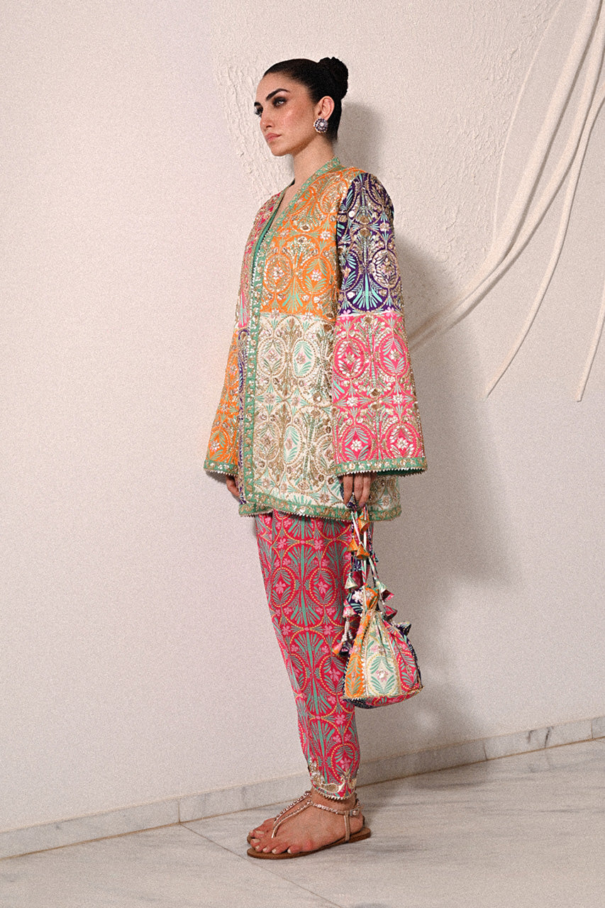 Multi-Colour Embroidered Charmeuse Salwar Kameez (2-Piece) - Image 3