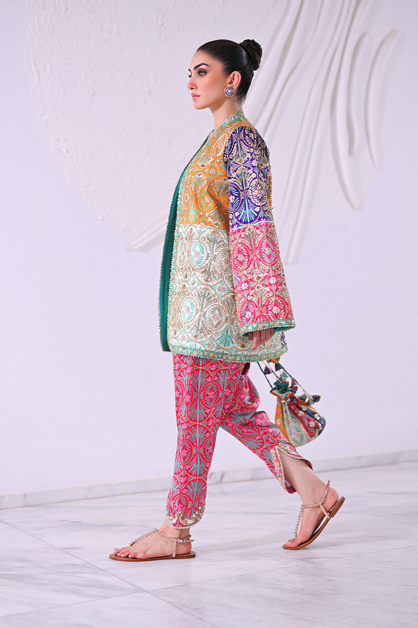 Multi-Colour Embroidered Charmeuse Salwar Kameez (2-Piece) - Image 5
