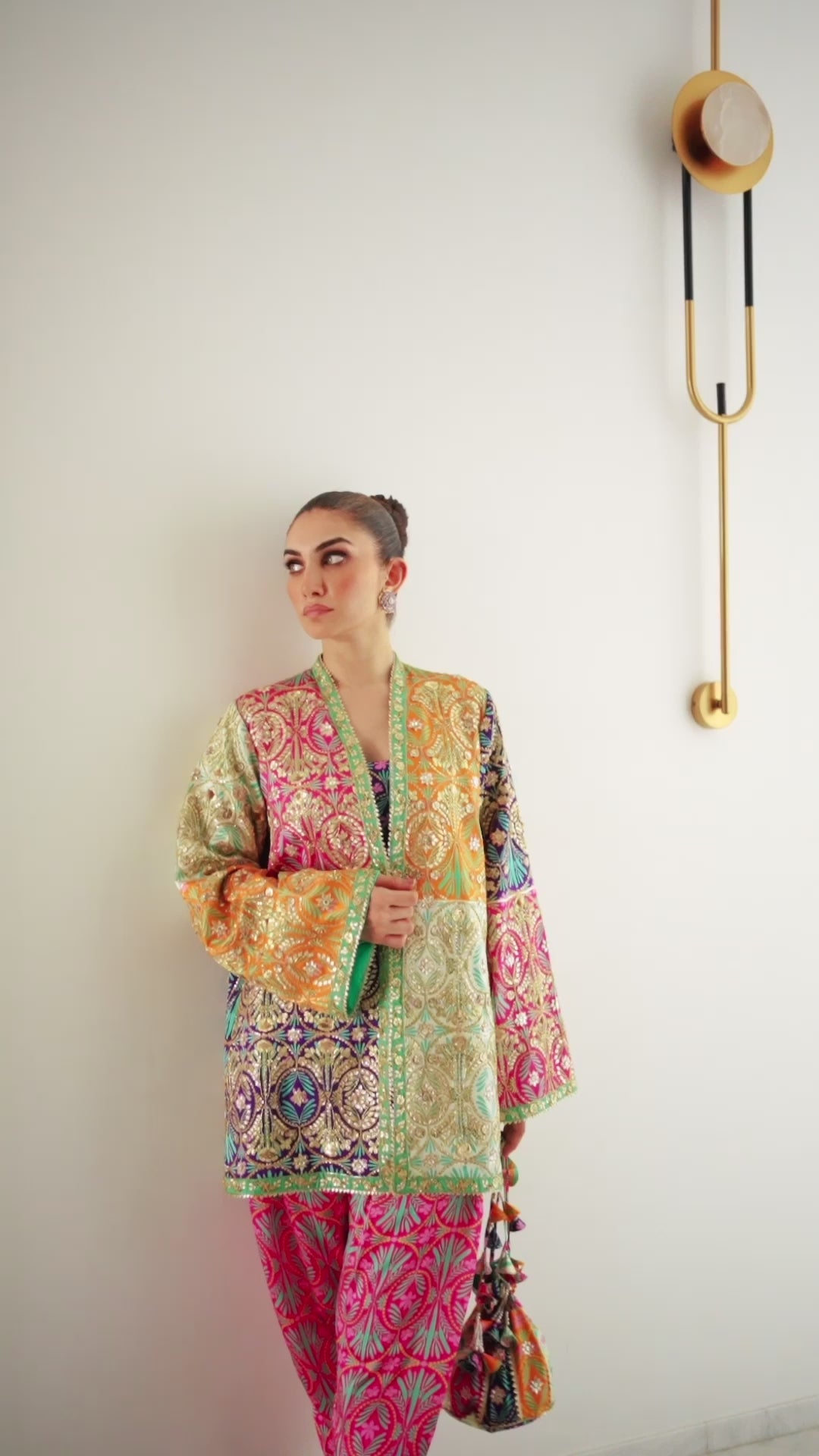 Multi-Colour Embroidered Charmeuse Salwar Kameez (2-Piece) - Image 6