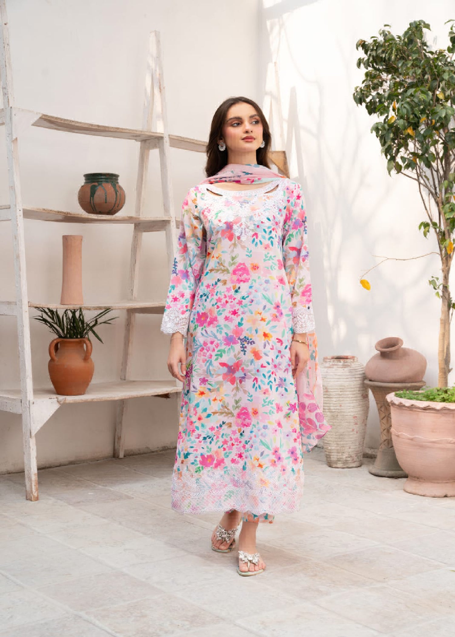Multi-Colour Embroidered Cotton Kurta Set (3-Piece) - Image 1