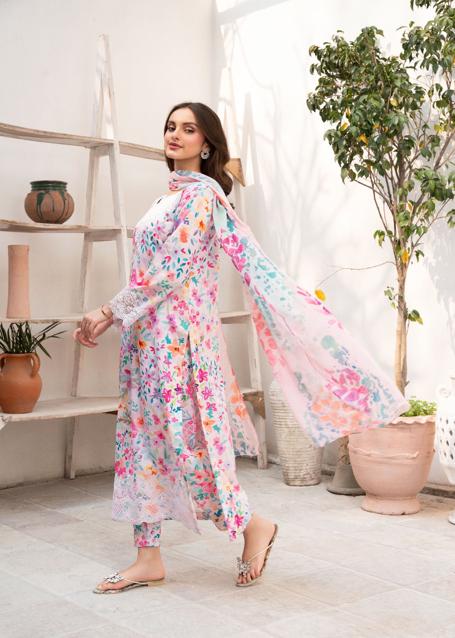 Multi-Colour Embroidered Cotton Kurta Set (3-Piece) - Image 2