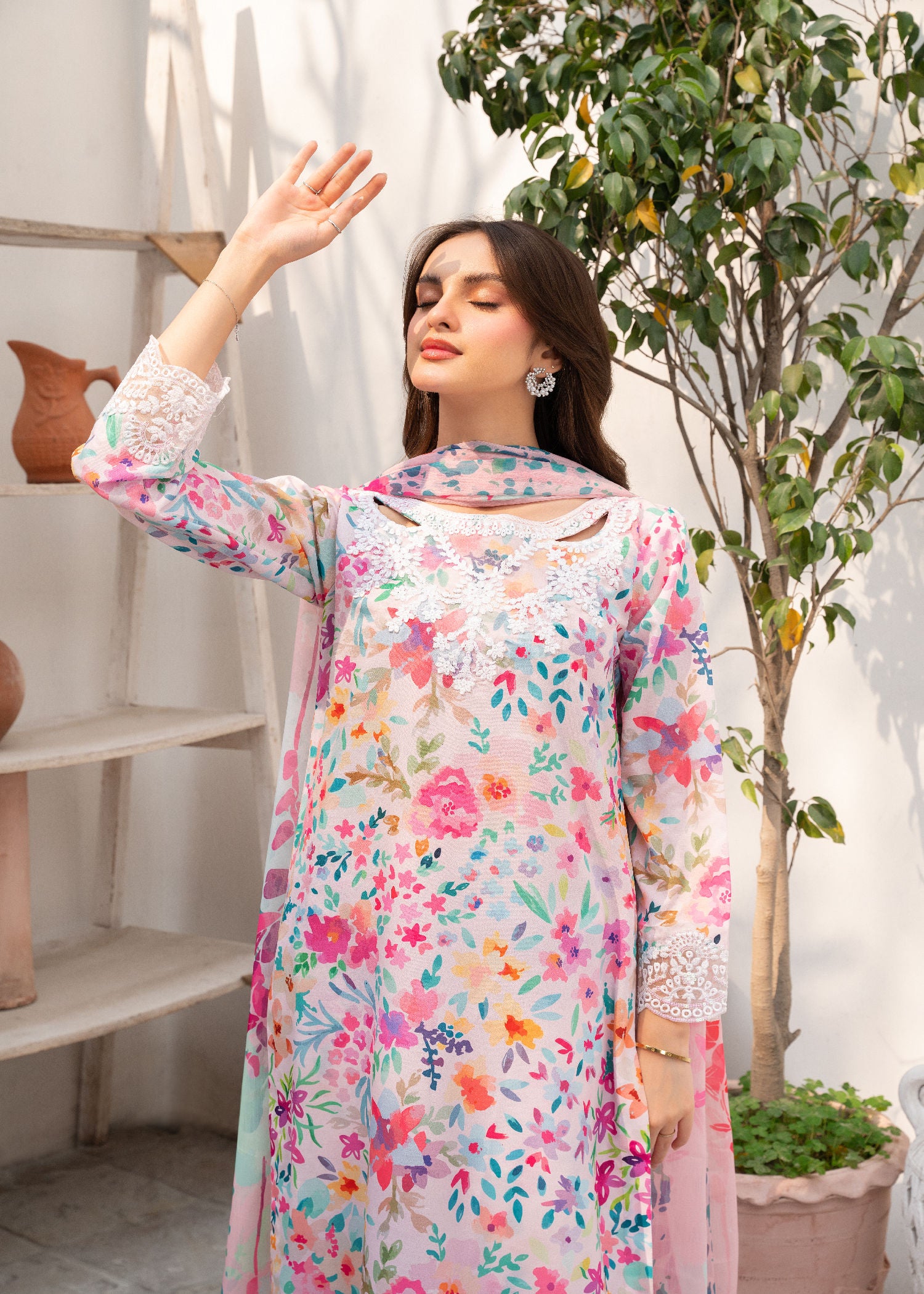 Multi-Colour Embroidered Cotton Kurta Set (3-Piece) - Image 4