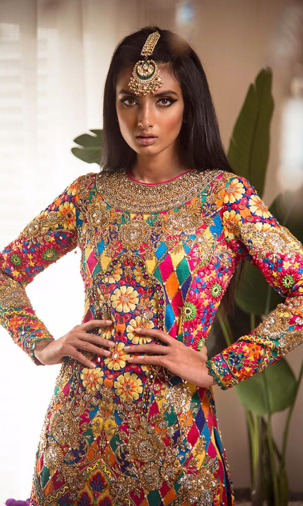 Multicolour Embroidered Georgette Short Shirt & Bootcut Pants (2-Piece) - Image 2