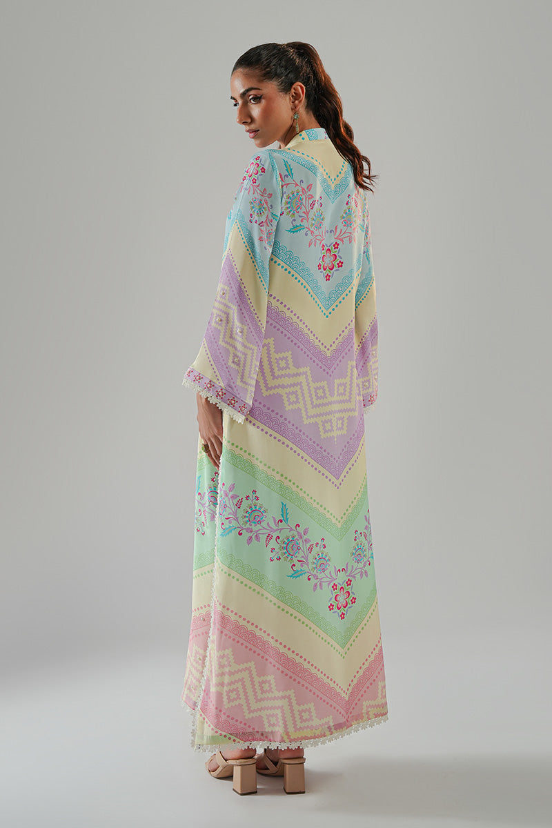 Pakistani Pastel Printed Pure Crepe Long-Cut Kurta (1-Pc) - Image 4