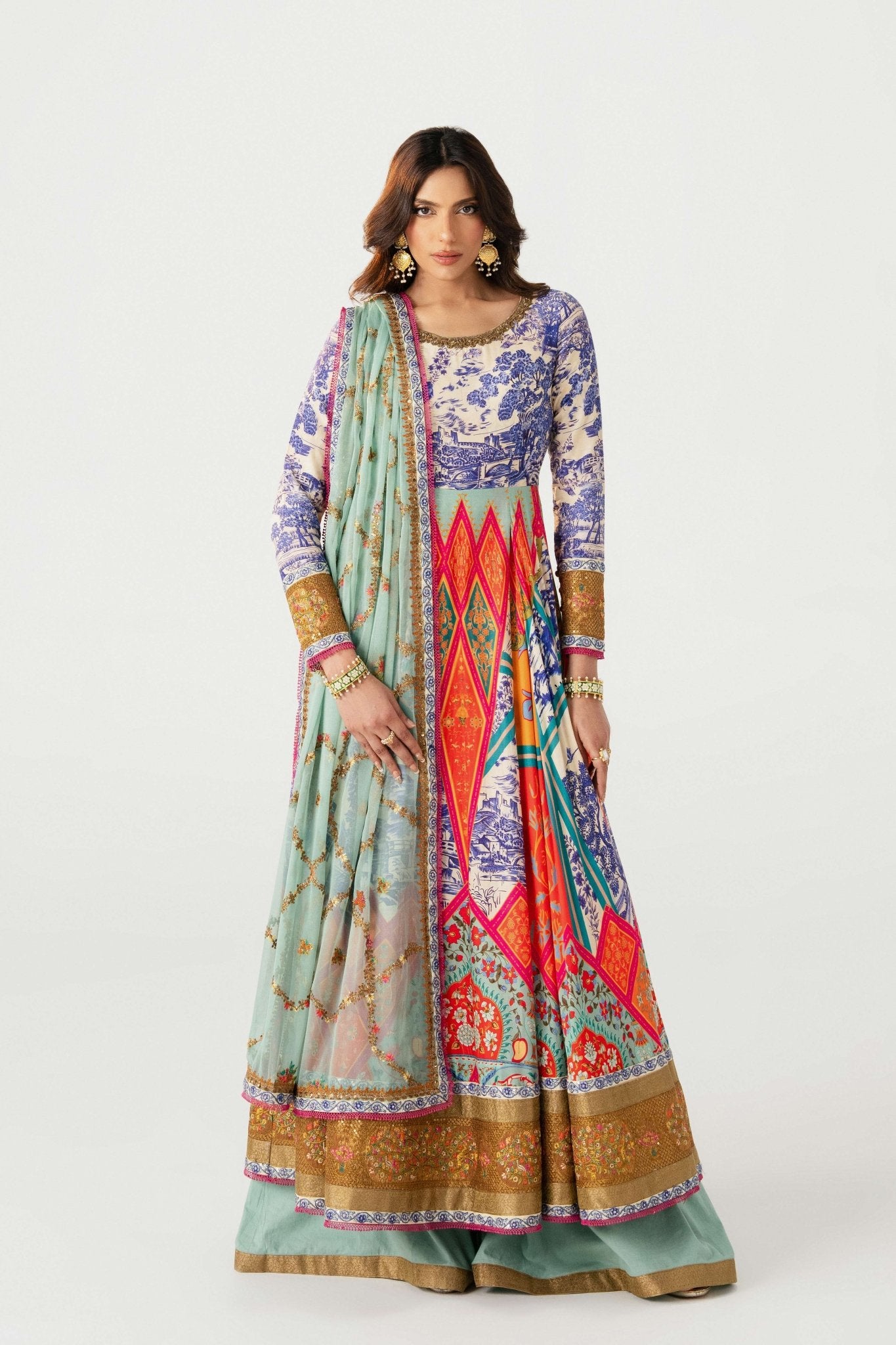 Multi-Colour Embroidered Anarkali Sharara (3-Piece) - Image 2