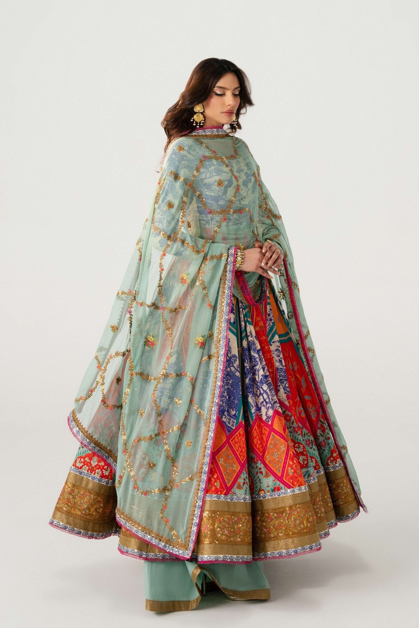 Multi-Colour Embroidered Anarkali Sharara (3-Piece) - Image 3