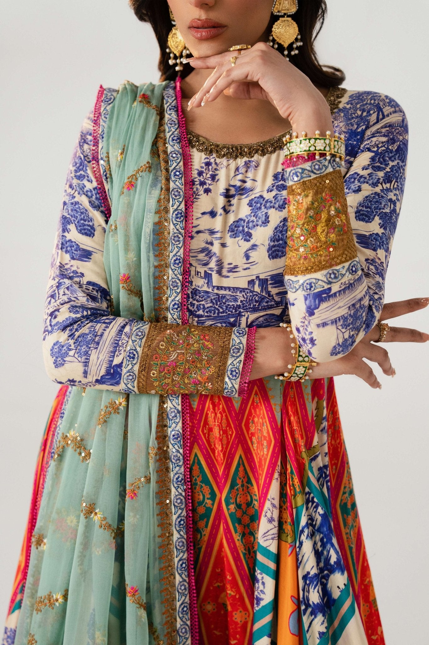 Multi-Colour Embroidered Anarkali Sharara (3-Piece) - Image 4