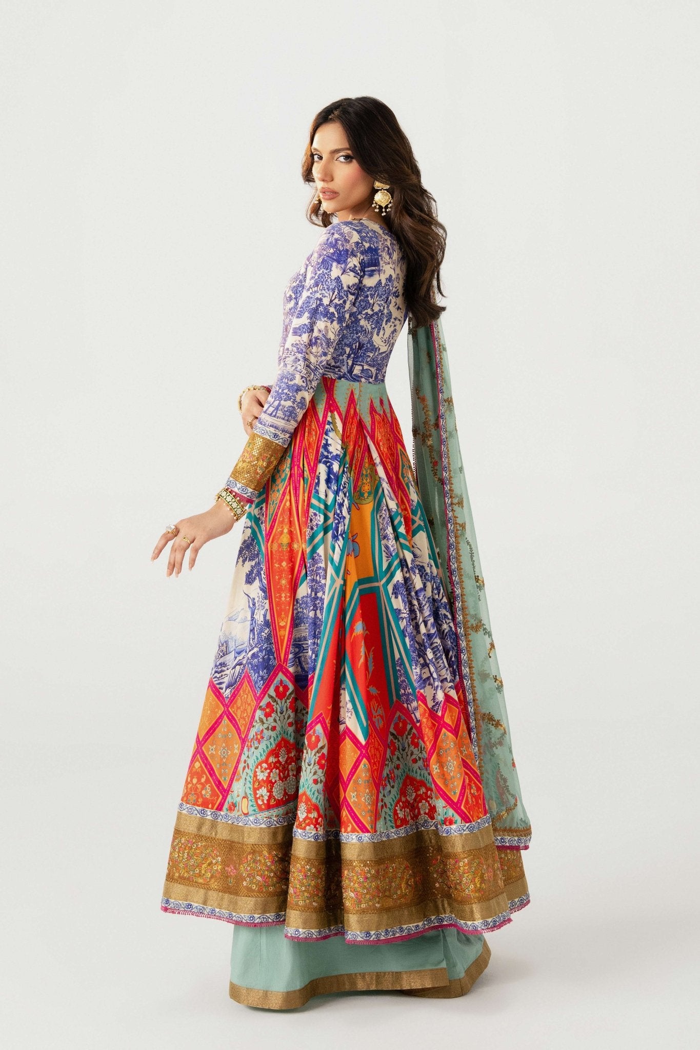 Multi-Colour Embroidered Anarkali Sharara (3-Piece) - Image 5