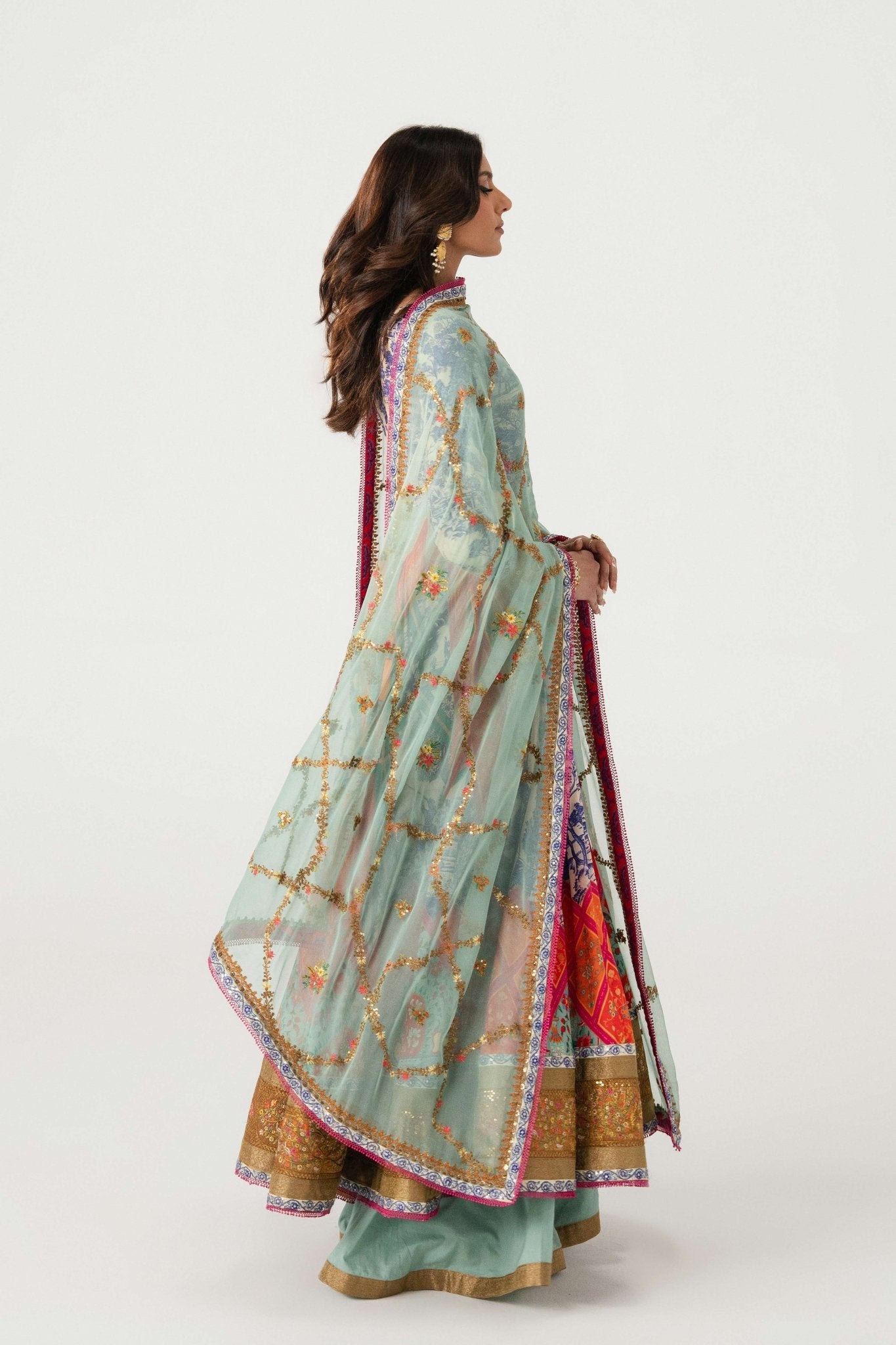 Multi-Colour Embroidered Anarkali Sharara (3-Piece) - Image 6