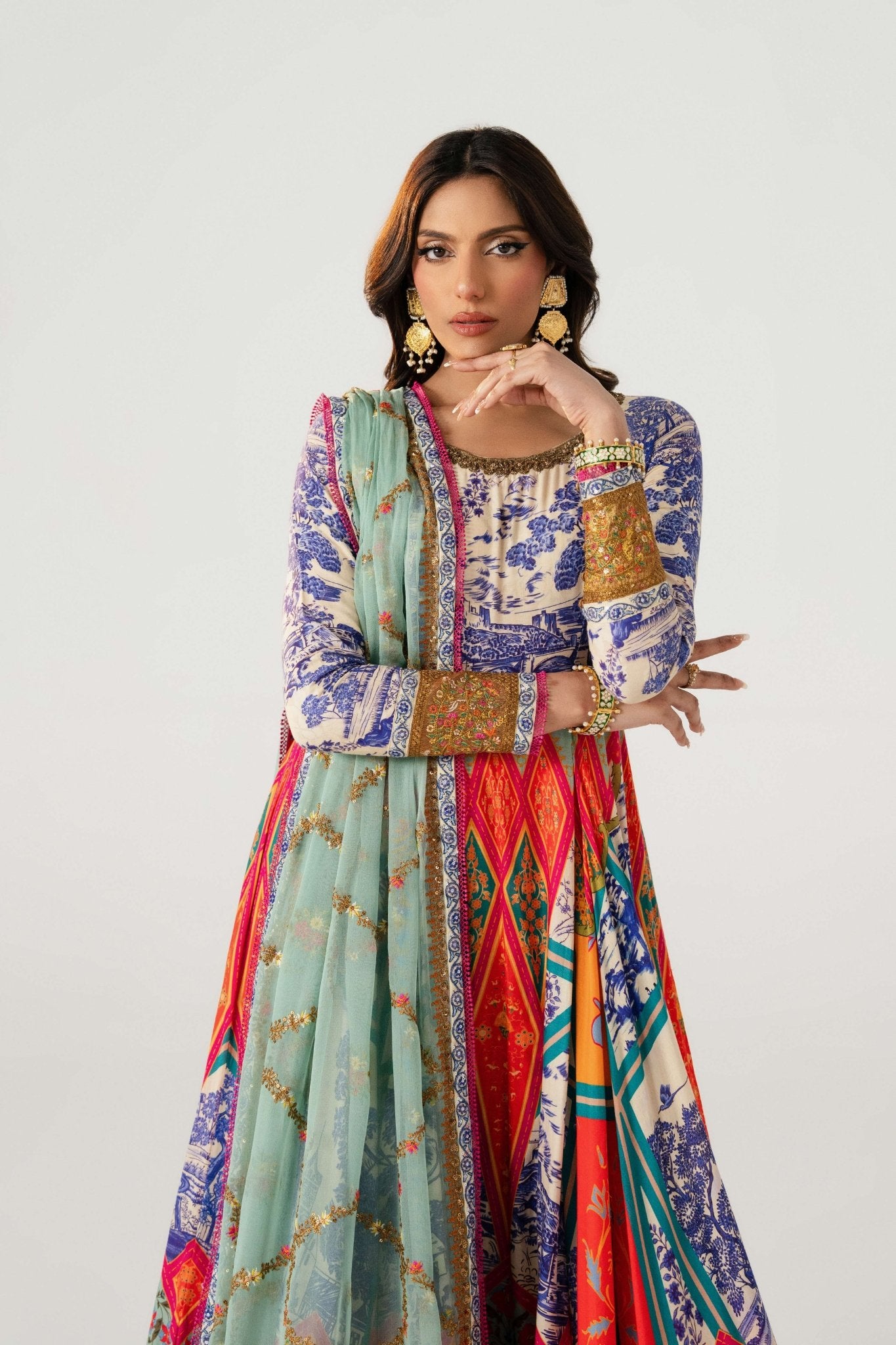 Multi-Colour Embroidered Anarkali Sharara (3-Piece) - Image 7