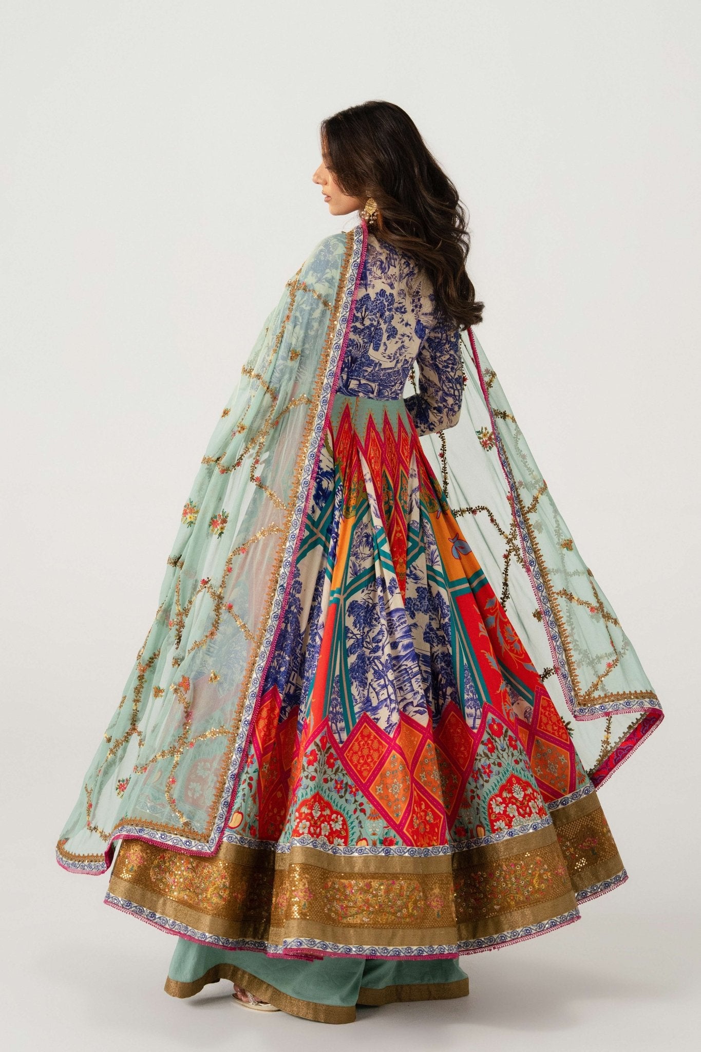 Multi-Colour Embroidered Anarkali Sharara (3-Piece) - Image 8