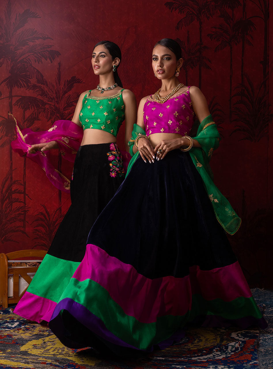 Pakistani Multi-Colour Embroidered Silk Velvet Sharara (3-Piece) - Image 3