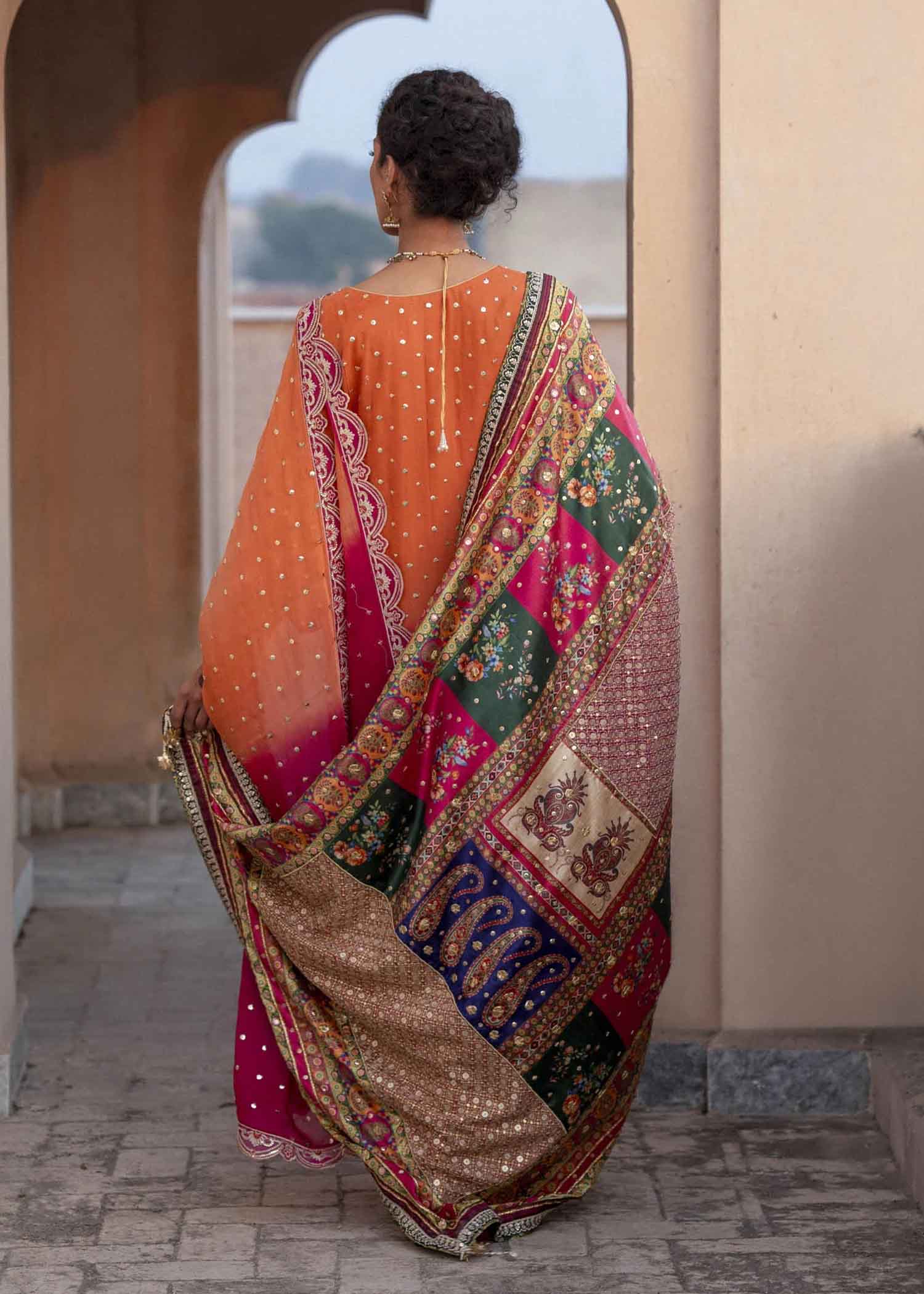 Pakistani Multicolour Metallic Threadwork Silk Shawl (1-Pc) - Image 1