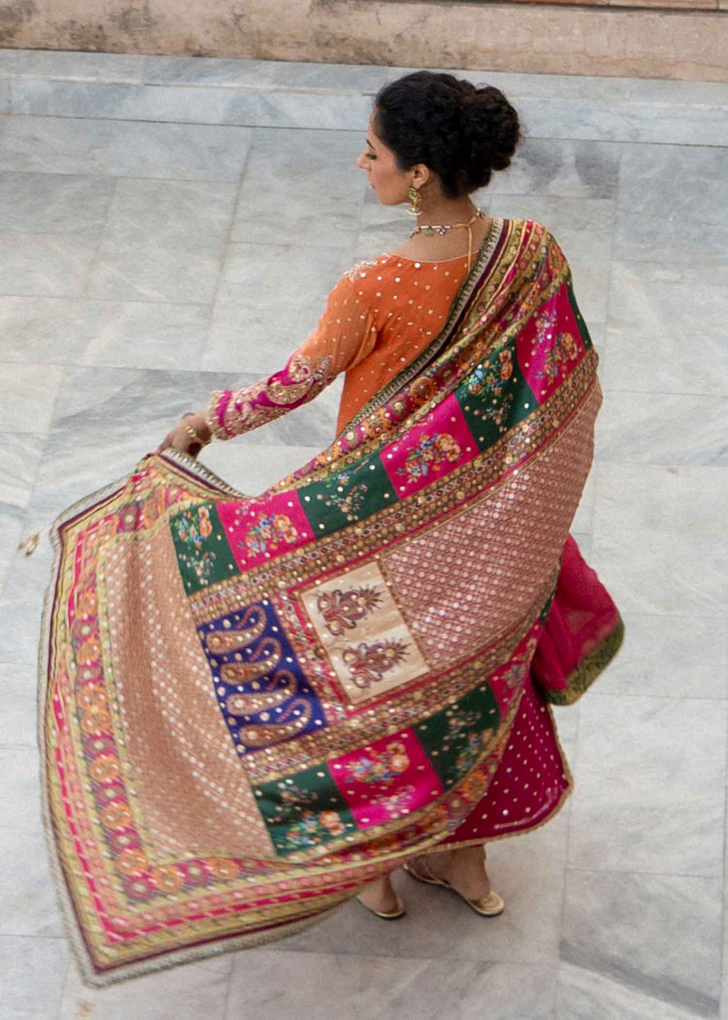 Pakistani Multicolour Metallic Threadwork Silk Shawl (1-Pc) - Image 2