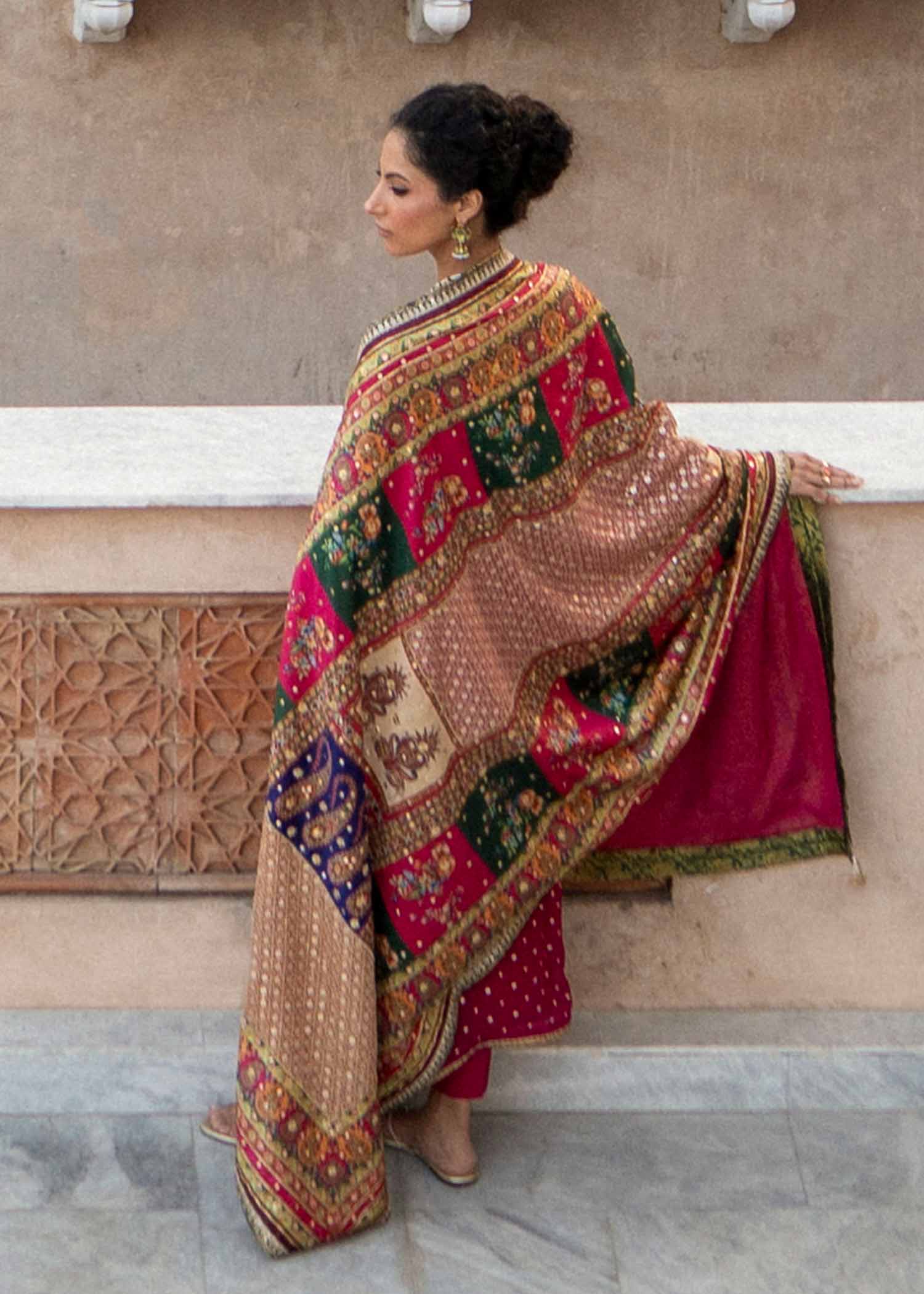Pakistani Multicolour Metallic Threadwork Silk Shawl (1-Pc) - Image 3