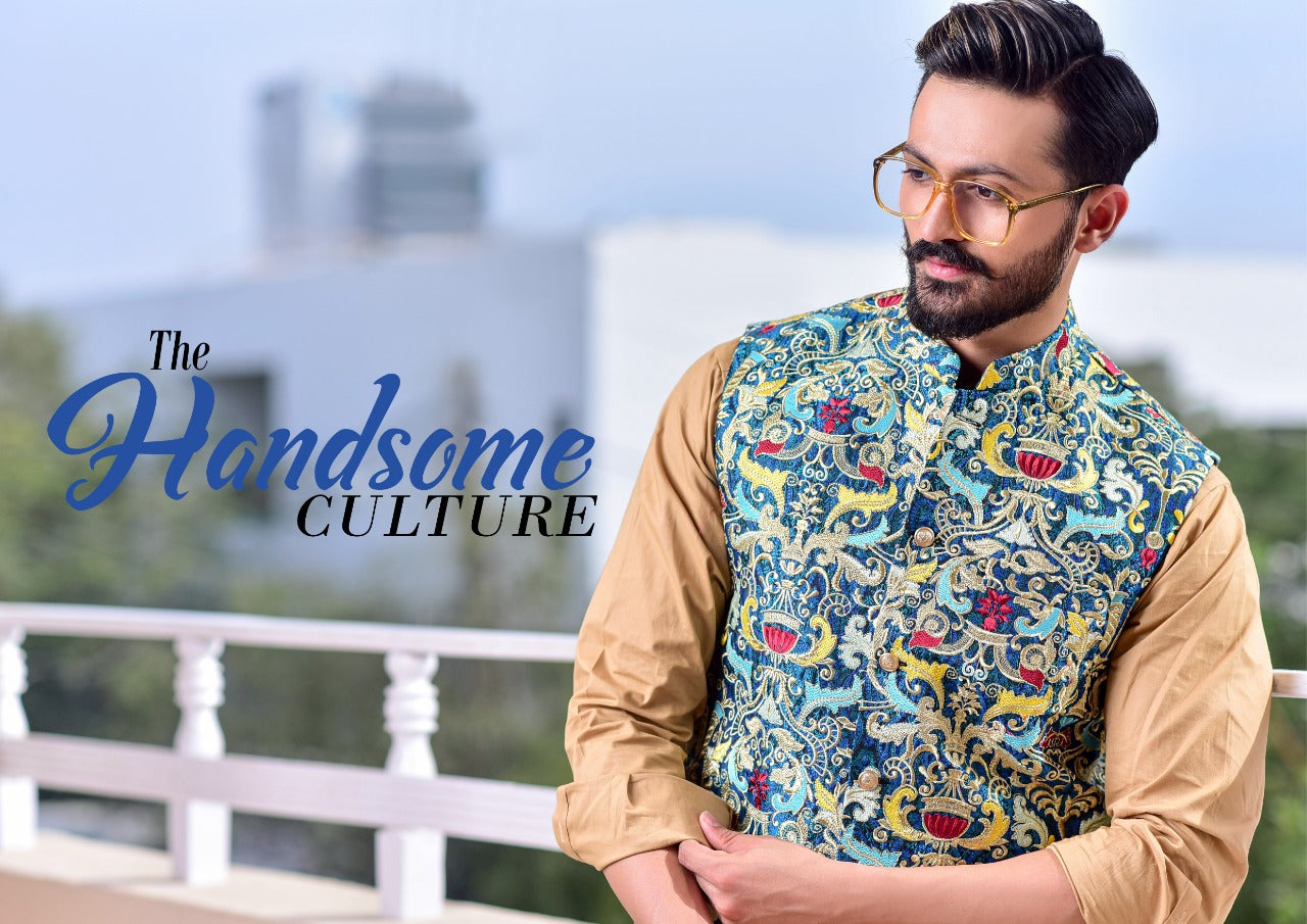 Multi-Coloured Embroidered Jacquard Waistcoat (2-Piece) - Image 3