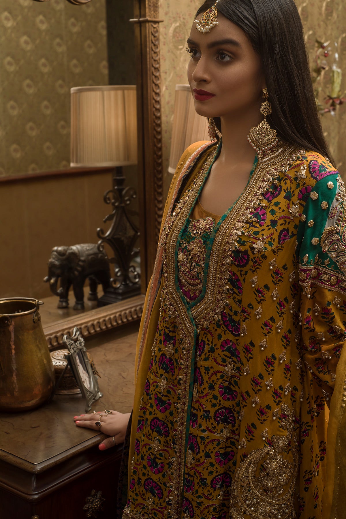 Mustard Embroidered Grip Angrakha Kurta (3-Piece) - Image 3