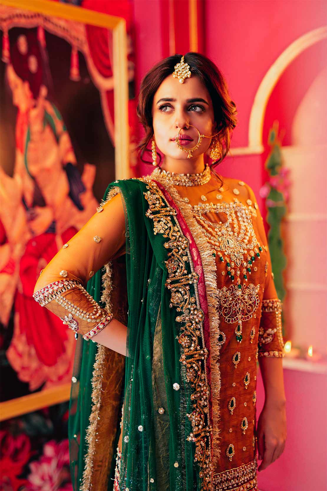 Mustard Naqshi Dabka Raw Silk Gharara (3-Piece) - Image 5