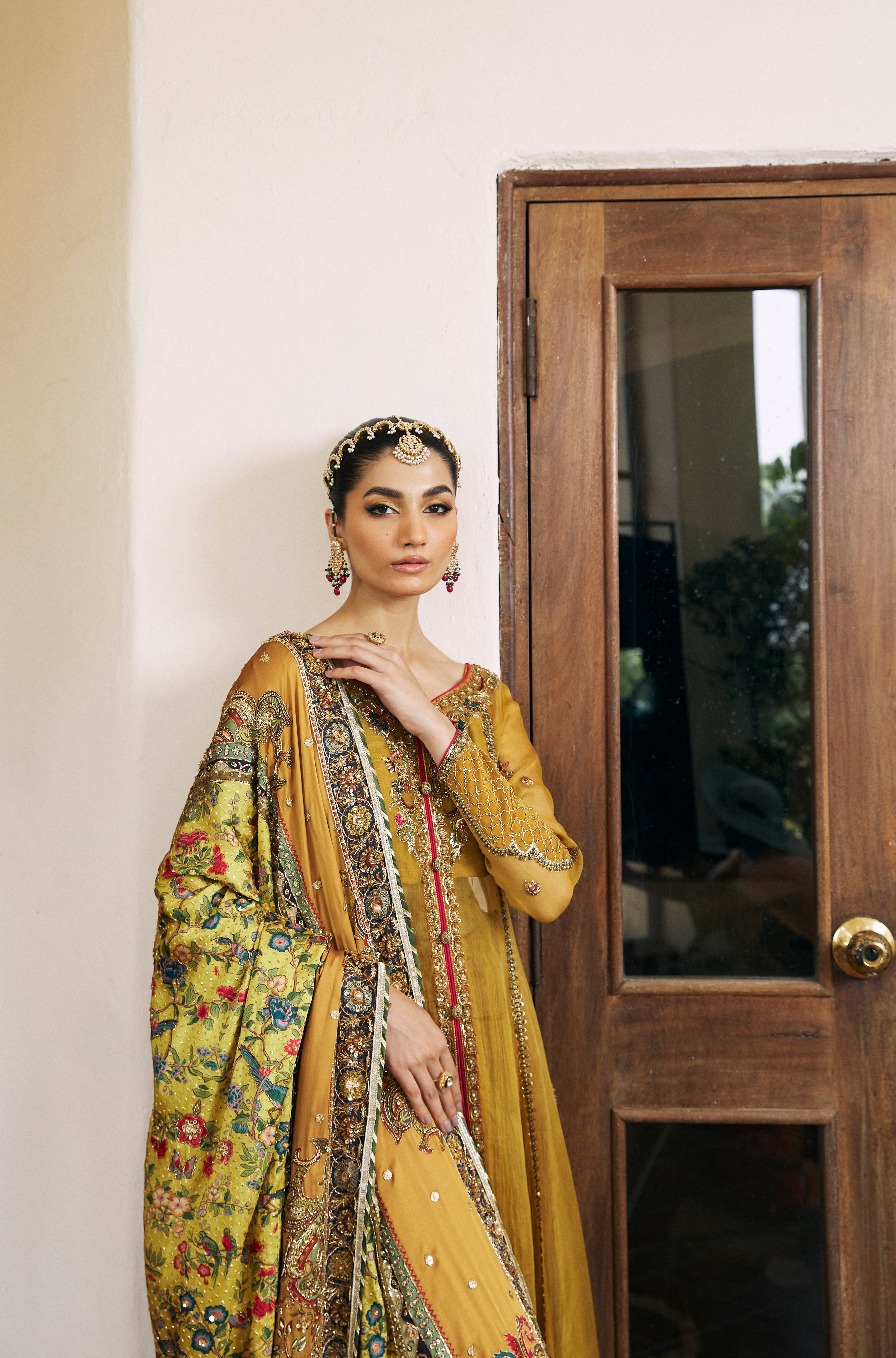 Mustard Hand-Embroidered Silk Kalidar Gharara (3-Piece) - Image 2