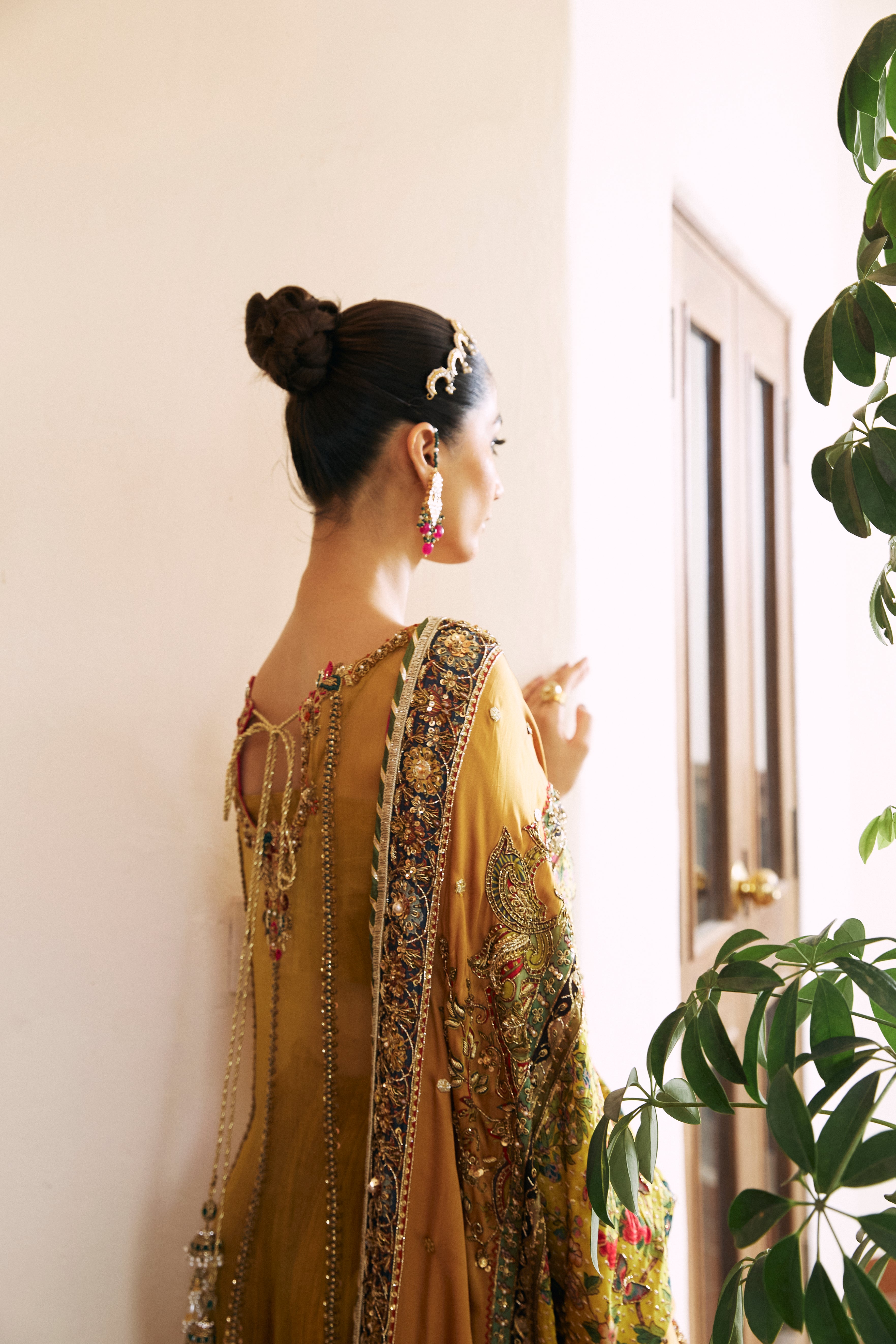 Mustard Hand-Embroidered Silk Kalidar Gharara (3-Piece) - Image 6
